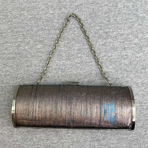 Kenneth Cole Reaction Purse Womens Silver Rolled Clutch Chain Strap Handbag - Picture 3 of 10